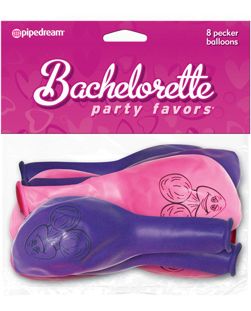 Bachelorette Party Favors Pecker Balloons - Pink & Purple Pack Of 8