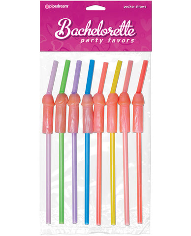 Bachelorette Party Favors Penis Straws - Asst. Colors Pack Of 8