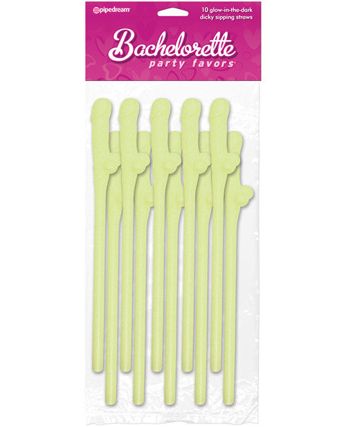 Bachelorette Party Favors Dicky Sipping Straws - Glow In The Dark Pack Of 10