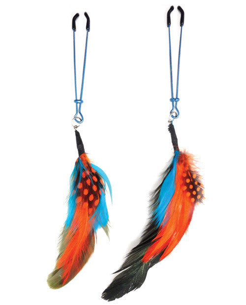 Bijoux De Nip Colored Feather W-blue Tweezer Clamp