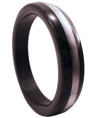 Premium Stainless Steel Cockring - Black W-chrome Band 1.75"