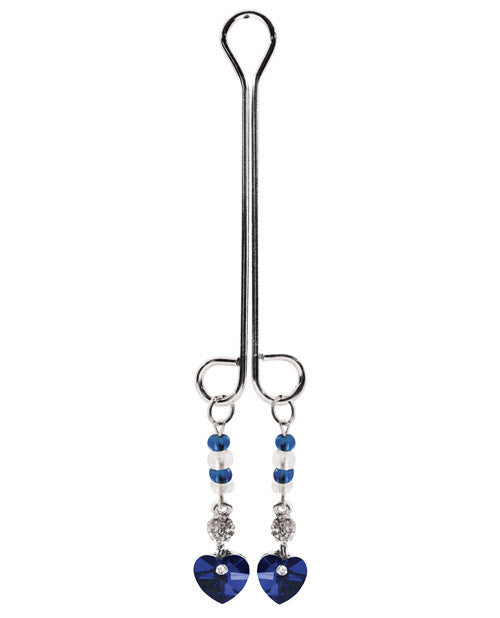 Clit Clamp Double Loop W-heart Charm & Blue Beads