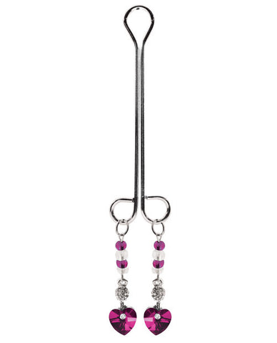 Clit Clamp Double Loop W-heart Charm & Fuchsia Beads