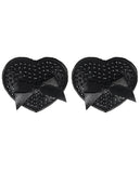 Peekaboos Satin W-black Stone & Bow Premium Pasties - 1 Pair Black