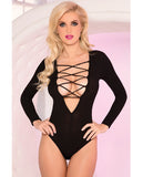 Pink Lipstick Lace To The Top Bodysuit Black M-l