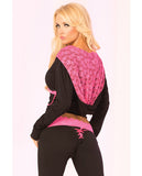 Pink Lipstick Loungewear Lace Trim Cropped Hoodie Black Lg