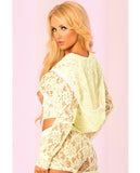 Pink Lipstick Loungewear Luxurious Lace Pocket Hoodie Green Md