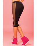 Pink Lipstick Sweat Side Net  Stretch Crop Pant For Support & Compression Black M-l