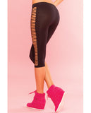 Pink Lipstick Sweat Side Slash Stretch Crop Pant For Support & Compression Black M-l