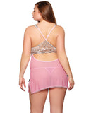 Sheer Babydoll W-lace Top & Thong Pink 2x