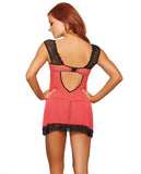 Holiday-valentines Lace & Mesh Babydoll W-panty Red-black Sm