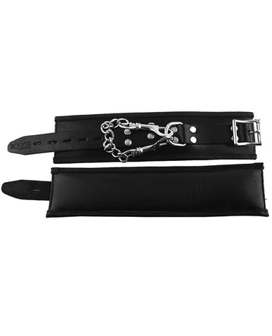 Rouge Padded Leather Wrist Cuffs - Black