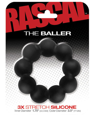 Rascal Toys The Baller 3x Stretch Silicone Cockring - Black