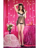 Split Front Babydoll W-lace And Bow Detail & G-string Powder Pink Xl