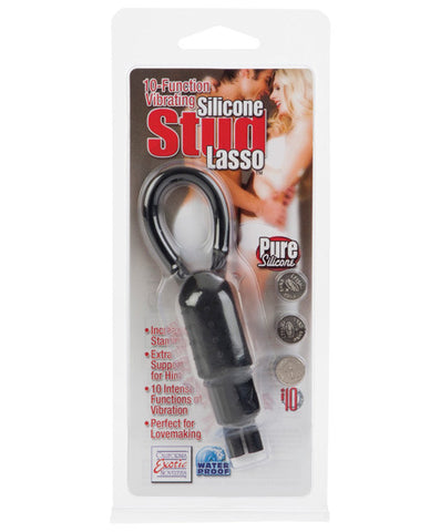 Stud Lasso 10 Function Vibrating Silicone Erection Enhancer - Black