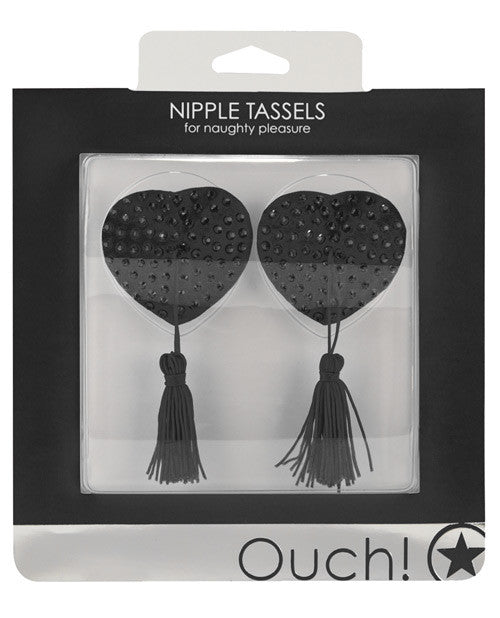 Shots Ouch Heart Shaped Nipple Tassels - Black