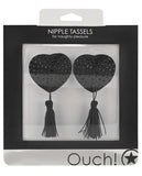 Shots Ouch Heart Shaped Nipple Tassels - Black