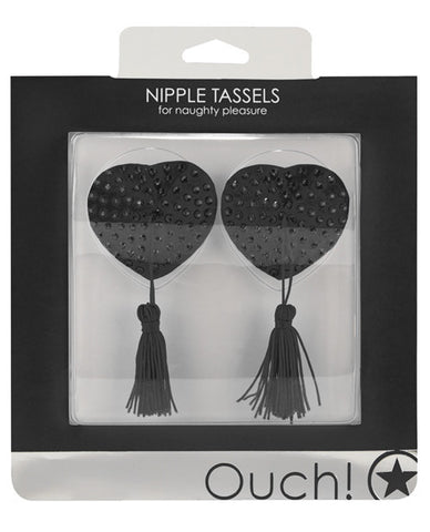 Shots Ouch Heart Shaped Nipple Tassels - Black