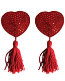 Shots Ouch Heart Shaped Nipple Tassels - Red