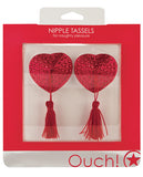 Shots Ouch Heart Shaped Nipple Tassels - Red