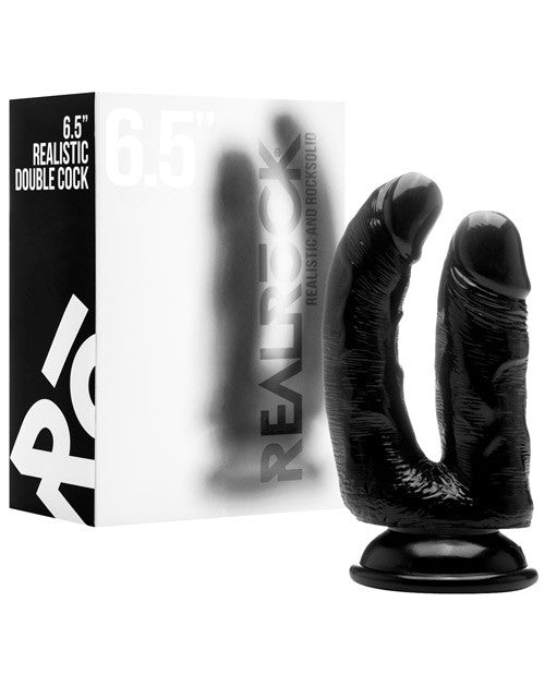 Shots Realrock 4.5" Realistic Double Cock W-suction Cup - Black