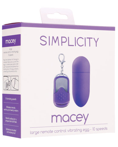 Shots Simplicity Macey Large Remote Control Vibrating Egg - 10 Speeds Purple