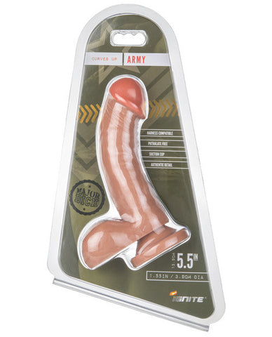 Si Novelties Major Dick Dong W-balls & Suction Cup Army - Caramel