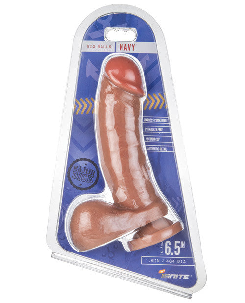 Si Novelties Major Dick Dong W-balls & Suction Cup Navy - Caramel