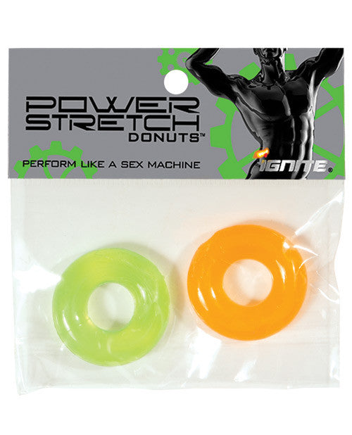 Ignite Thick Power Stretch Donut Cock Ring - Orange-green  2 Pack