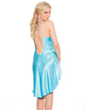 Charmeuse & Lace Chemise W-criss Cross Adjustable Straps Turquoise Lg