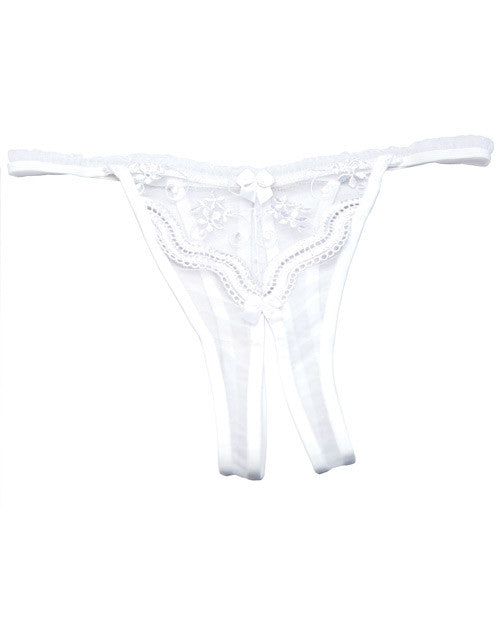 Scalloped Embroidery Crotchless Panty White 1x-2x