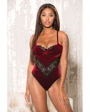 Holiday Stretch Velvet & Lace Teddy W-underwire Cups & Adjustable Straps Burgundy Lg