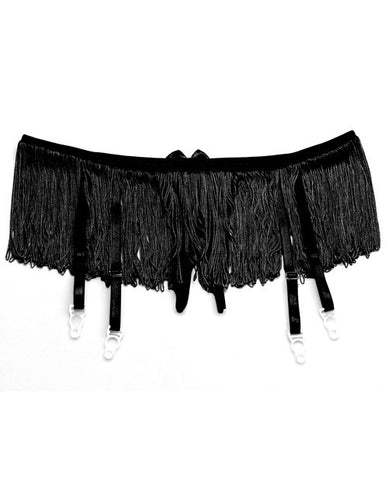 Flirty Fringe Open Front Gartini W-mesh Open Front Panty Black O-s