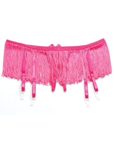 Flirty Fringe Open Front Gartini W-mesh Open Front Panty Hot Pink O-s