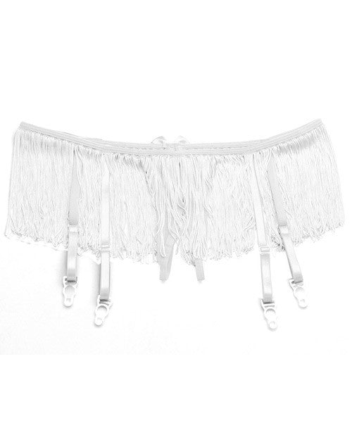 Flirty Fringe Open Front Gartini W-mesh Open Front Panty White O-s