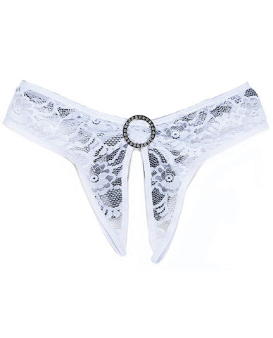 Stretch Lace Open Front & Back Panty White 1x-2x