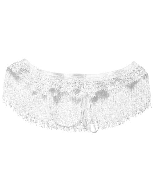 Crochet Waistband & Frisky Fring Open Front Panty White M-l