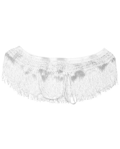 Crochet Waistband & Frisky Fring Open Front Panty White M-l