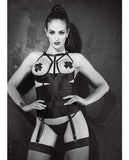 Satin Elastic Strppy Open Bust Bstier W-remvable & Adjustable Grters, Pasties G-string Black 32