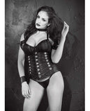 Faux Leather Pdded Push Up Corset W-undr Wred Cps, Grommets, Lace Up Back & G-string Black 32