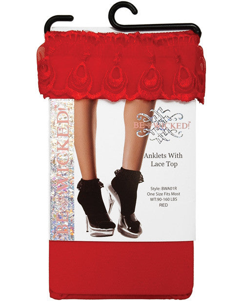 Ankle Socks W-lace Top Red O-s