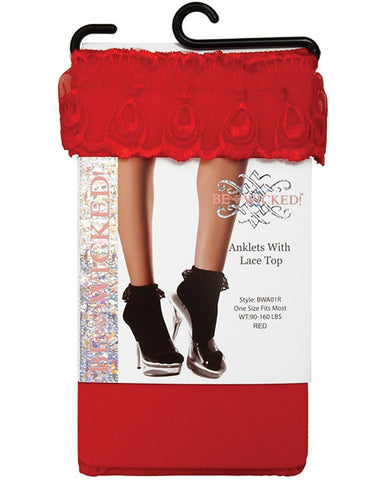 Ankle Socks W-lace Top Red O-s