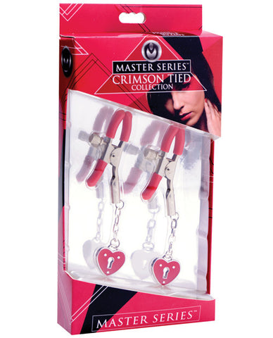 Master Series Crimson Ties Collection Charmed Heart Padlock Nip Clamps