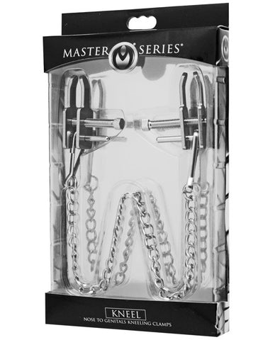 Master Series Kneel Nose To Genitals Kneeling Clamps - Silver