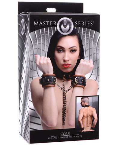 Master Series Coax Collar To Wrist Restraints - Black