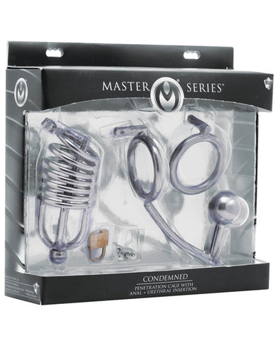 Master Series Condemned Penetration Cage W-anal & Urethral Insertion - Silver