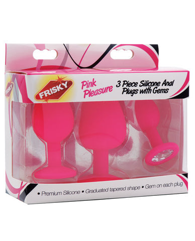 Pink Pleasure 3pc Silicone Anal Plugs W-gems