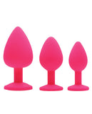Pink Pleasure 3pc Silicone Anal Plugs W-gems
