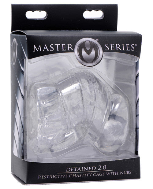 Master Series Detained 2.0 Restrictive Chastity Cage W-nubs - Clear