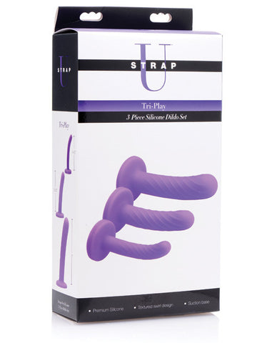 Strap U Tri-play Silicone Dildo Set - 3 Pc Purple